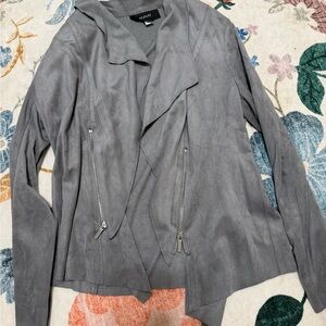 Alfani Light Gray Suede Drape Front Jacket